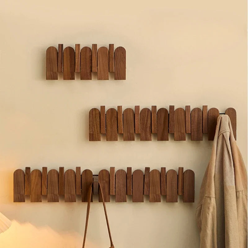 Innovative Black Walnut Coat Rack  Piano Key Design  Scarf Hanger Multi-Scene Wall Shelves Hidden Bag Holder