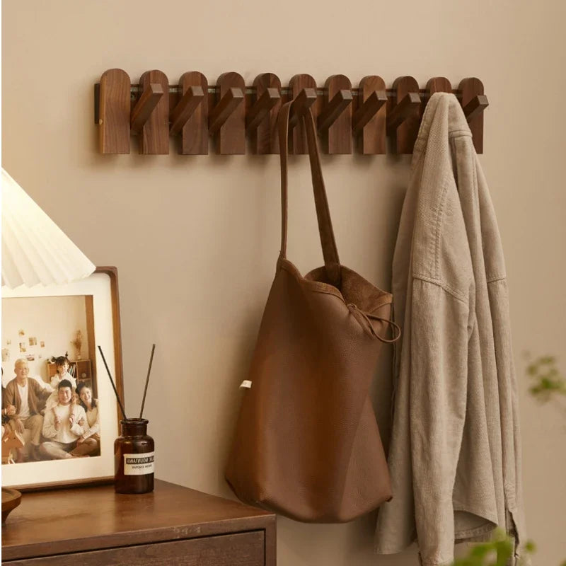 Innovative Black Walnut Coat Rack  Piano Key Design  Scarf Hanger Multi-Scene Wall Shelves Hidden Bag Holder