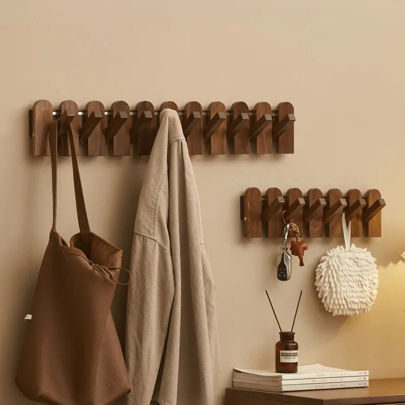 Innovative Black Walnut Coat Rack  Piano Key Design  Scarf Hanger Multi-Scene Wall Shelves Hidden Bag Holder