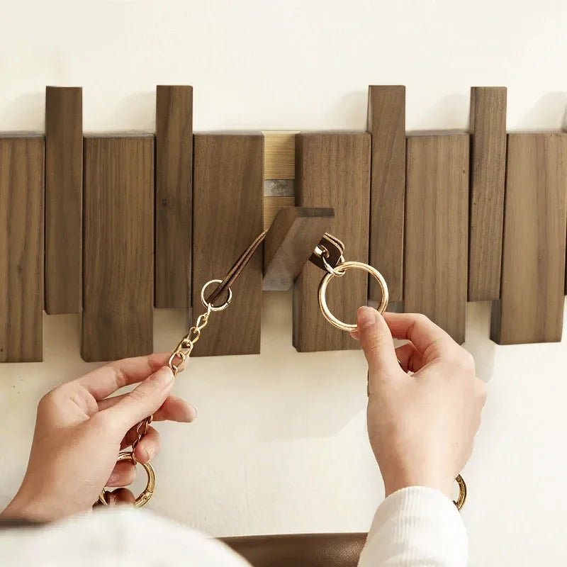 Walnut Coat Racks Wall Hanging Creative Piano Keys 4/6Hook Heavy Duty Coat Hooks for Home Hanging Coats/Keys/Hat/Robe&Towel/Bags