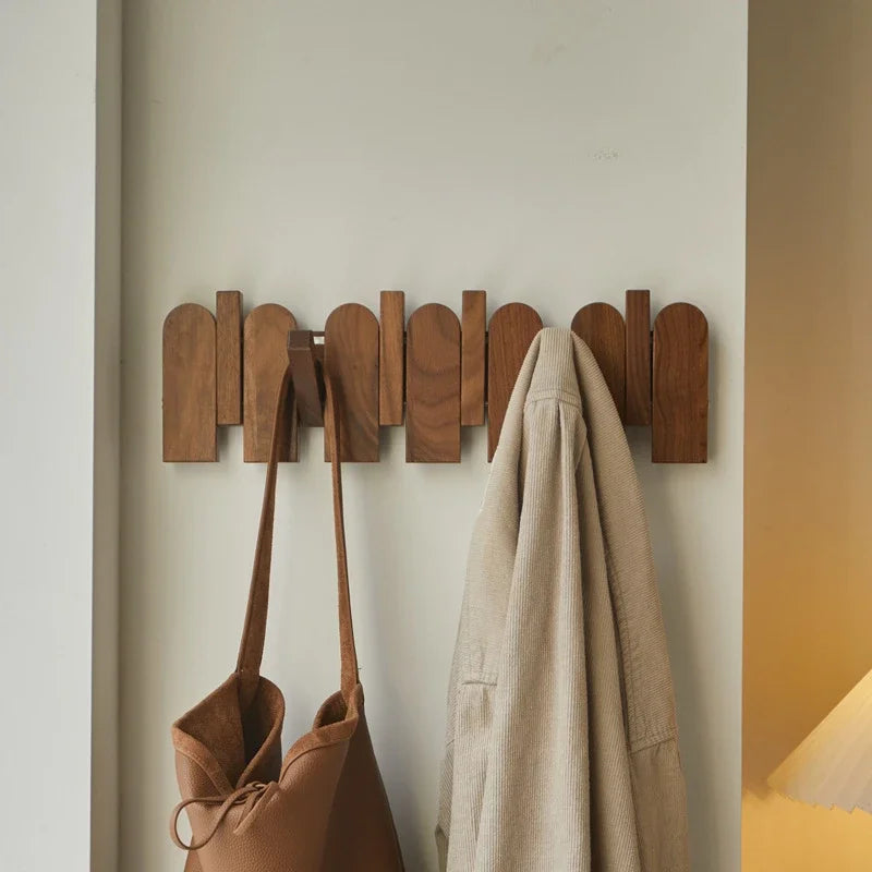 Innovative Black Walnut Coat Rack  Piano Key Design  Scarf Hanger Multi-Scene Wall Shelves Hidden Bag Holder